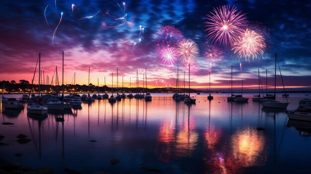 Photo des feux d'artifice au-dessus du port