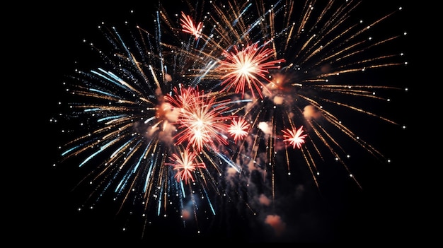 Feux d'artifice colorés Célébrer avec des feux d' artifice la nuit Fond noir