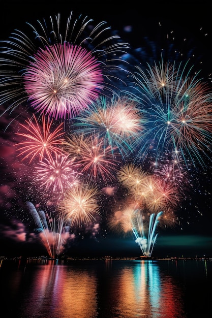 feux d'artifice colorés dans le ciel nouvel an et célébration de la fête nationale