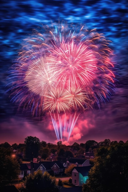 Des feux d'artifice colorés éclairant le ciel nocturne créés avec l'IA générative