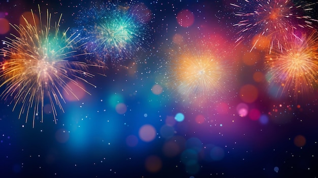 Feux d'artifice colorés avec fond bokeh célébration du Nouvel An