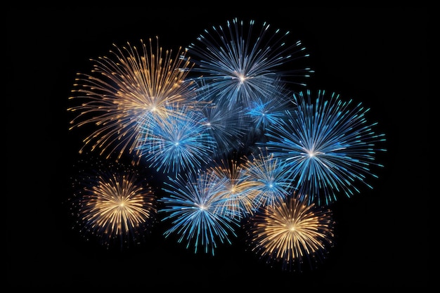 Feux d'artifice colorés sur fond noir IA générative