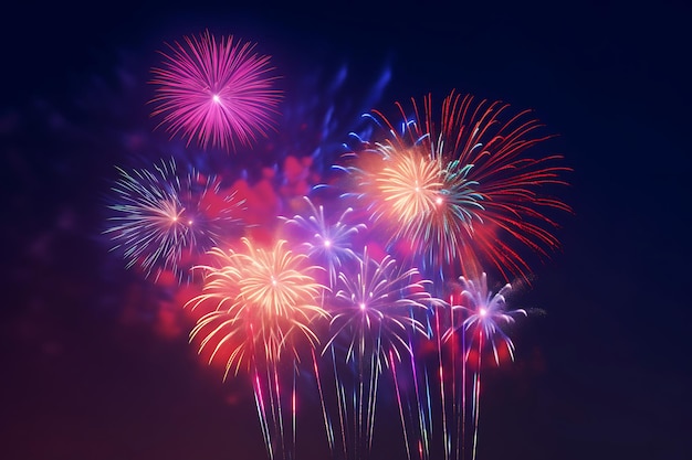 Des feux d'artifice colorés sur un fond violet dans le Happy