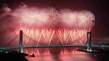 Photo des feux d'artifice colorés et le pont gwangan dans la ville de busan, en corée du sud