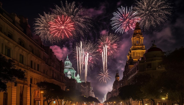 Feux d'artifice dans le ciel au-dessus d'une ville