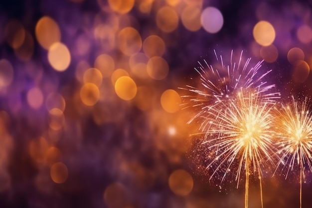 Feux d'artifice dans un fond violet avec un fond violet