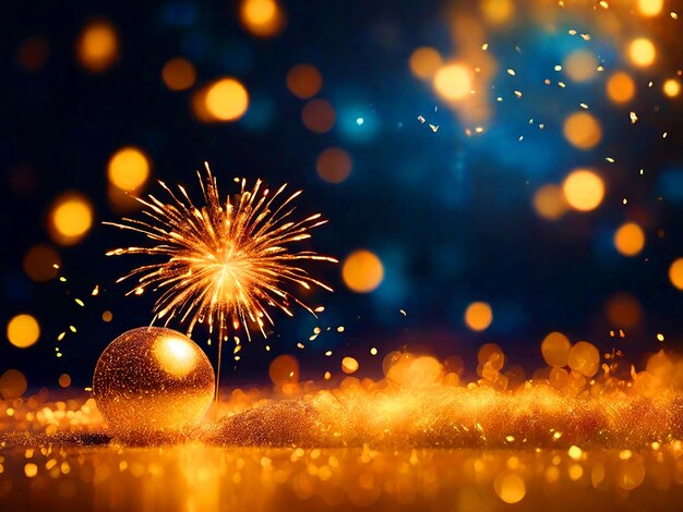 Feux d'artifice dorés et bokeh dans le fond abstrait de la veille du Nouvel An