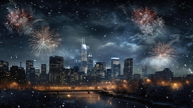 feux d'artifice de la nouvelle année haut de new york ciel ville de l'horizon nuit tiré beau papier peint