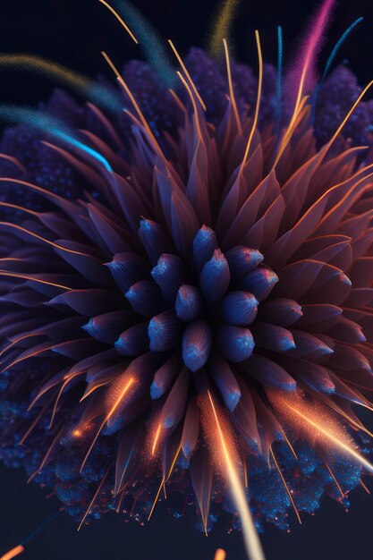 Feux d'artifice la nuit 3d coloré en gros plan