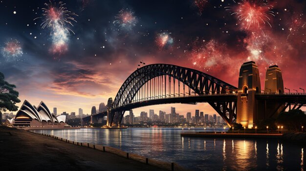 Photo des feux d'artifice sur un pont pour une célébration spéciale