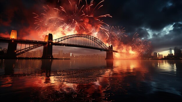 Photo des feux d'artifice sur un pont pour une célébration spéciale