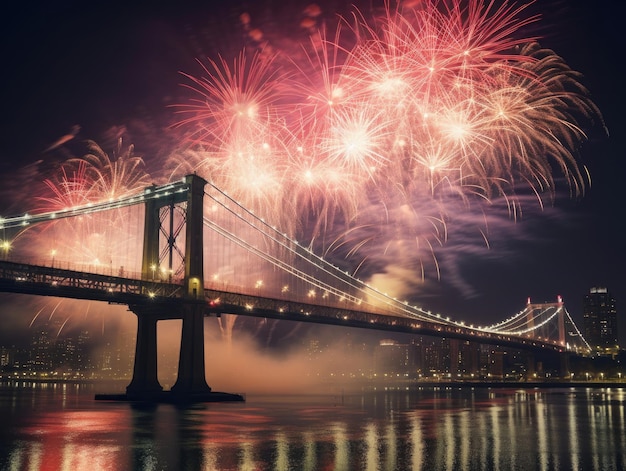 feux d'artifice sur le pont et la rivière