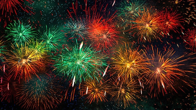 Des feux d'artifice rouges, verts et blancs étincelants