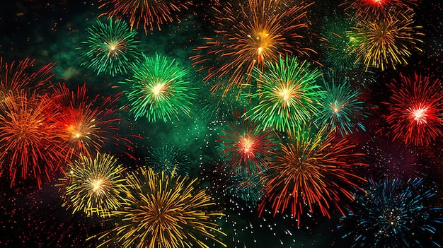 Des feux d'artifice rouges, verts et blancs étincelants