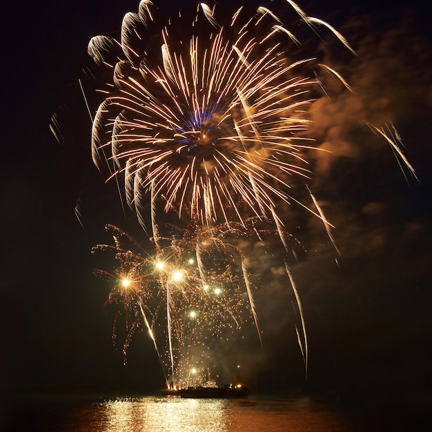 Feux d'artifice, saluez avec le fond de ciel noir