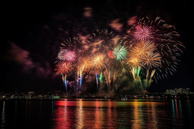 Des feux d'artifice sont allumés dans le ciel nocturne.