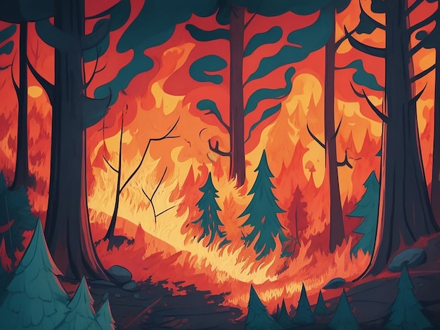 Feux de forêt dessin animé d'illustration
