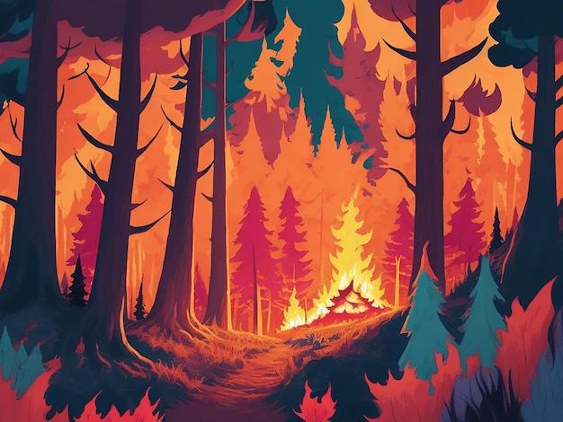 Feux de forêt dessin animé d'illustration