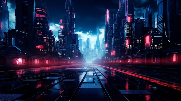 Fi ville futuriste avec des lumières au néon