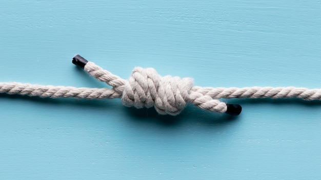 Ficelle solide corde blanche avec vue de dessus de noeud
