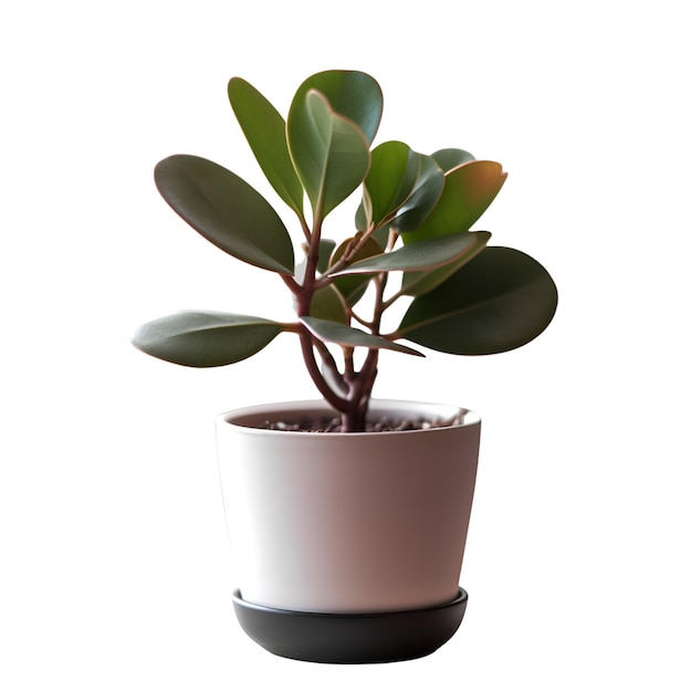 Ficus dans un pot isolé sur fond blanc avec un tracé de détourage