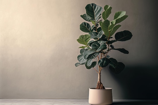 Ficus Lyrata Fake Plant avec un mur beige Illustration AI Generative