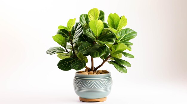 FiddleLeaf Fig sur un pot sur fond blanc