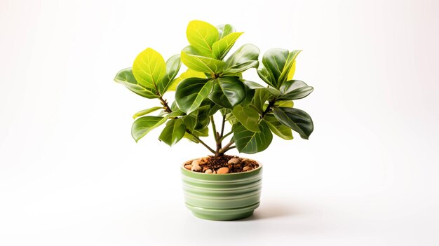 FiddleLeaf Fig sur un pot sur fond blanc