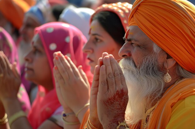 Photo des fidèles sikhs prient au temple d'or