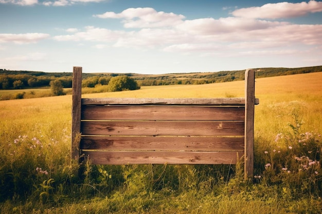Photo a field with a wooden gate in the middle of it