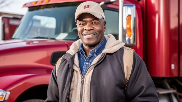 Photo un fier camionneur afro-américain qui déverse de la vigueur dans l'industrie du transport maritime
