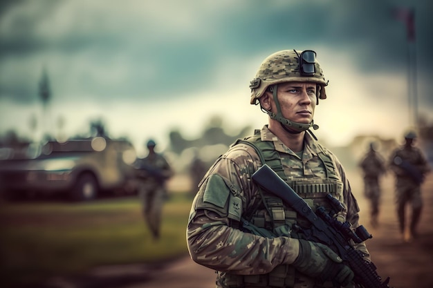 Fier portrait d'un soldat de l'armée Réseau de neurones généré par l'IA