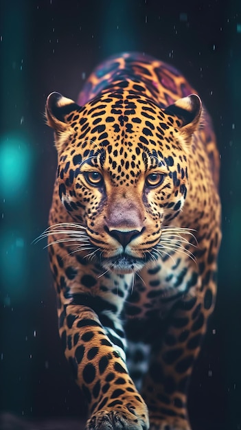 Fierce Jaguar Roaming in Dark Grungeon Generative AI