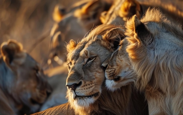 La fierté des lions s'engage dans une séance de toilettage communautaire