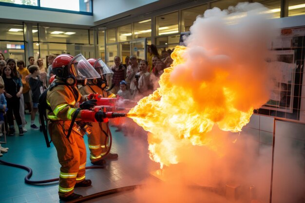 Photo fiery delights présente des équipements d'incendie lors d'une exposition scientifique scolaire