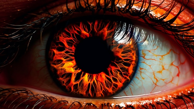 Fiery Gaze Close Up of Eye avec Fireball Iris Generative AI