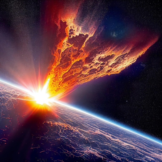 Fiery Meteorite dans l'atmosphère terrestre Art numérique