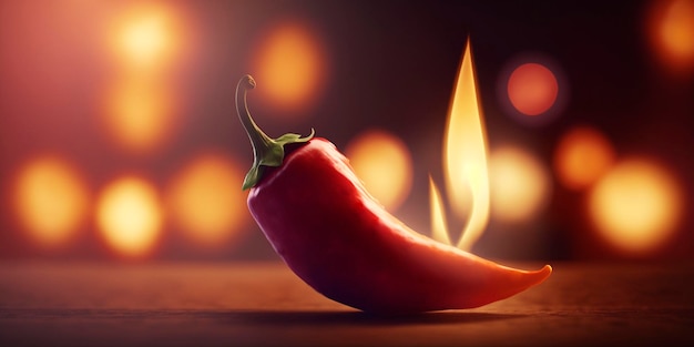 Fiery Red Hot Chili Pepper avec illustration de flammes et de feu