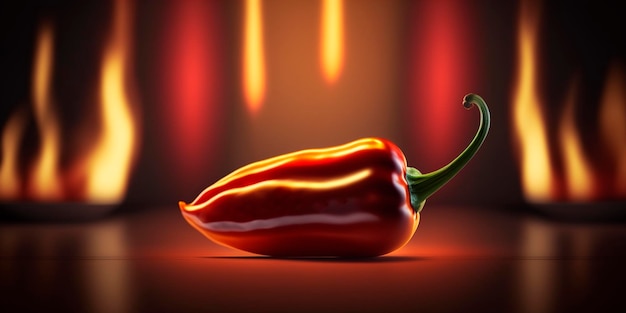 Fiery Red Hot Chili Pepper avec illustration de flammes et de feu