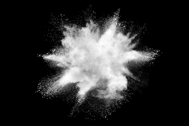 Photo figer le mouvement des explosions de poudre blanche isolé