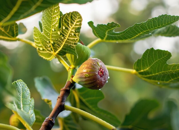 Figue pousse sur un arbre dans le jardin de la récolte sur evernig éruption solaire avec l'espace de copie AI généré