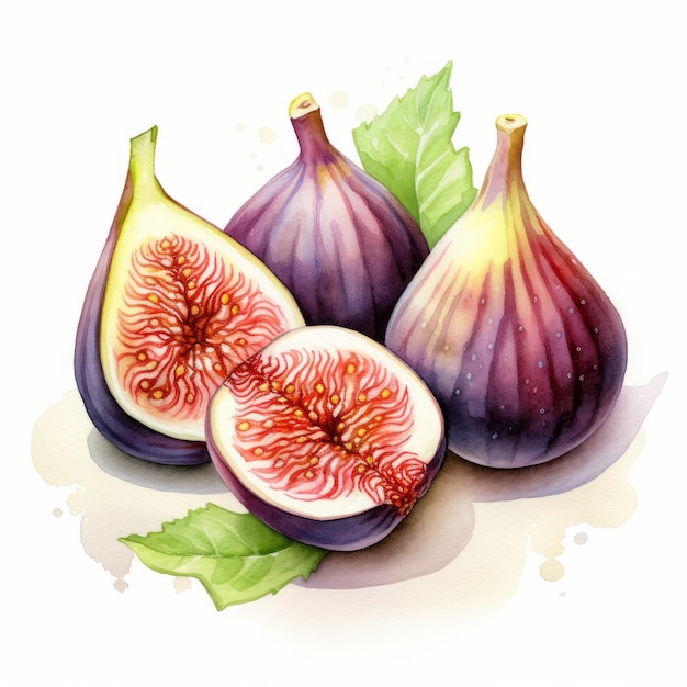 Figues aquarelles isolés sur fond blanc Illustration dessinée à la main