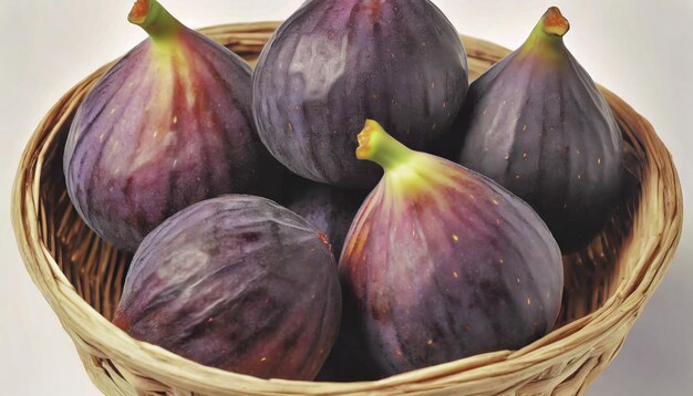 Des figues dans un panier sur un fond blanc