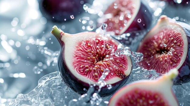 Des figues éclaboussées de gouttes d'eau