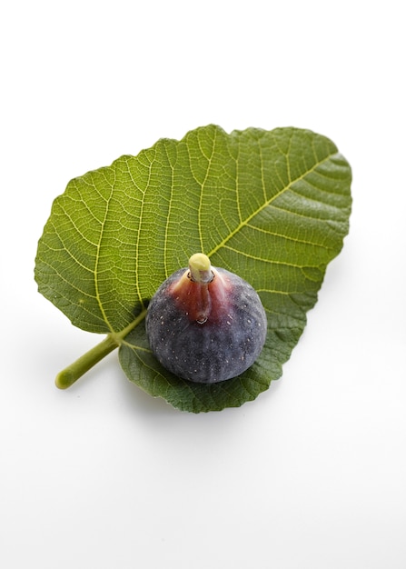 Figues avec des feuilles sur blanc