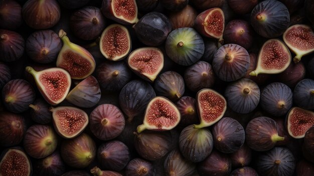 Photo les figues sont présentées en tas, dont une coupée en deux.