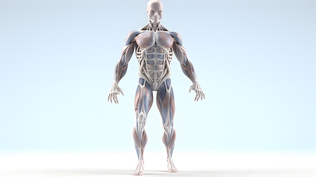 Figure d'anatomie masculine en 3D sur fond blanc