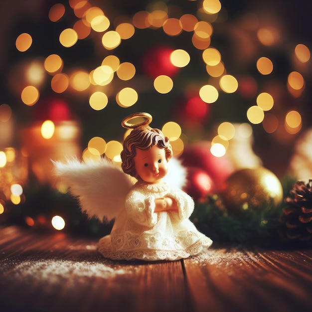 figure d'ange avec décoration de Noël à l'arrière-plan