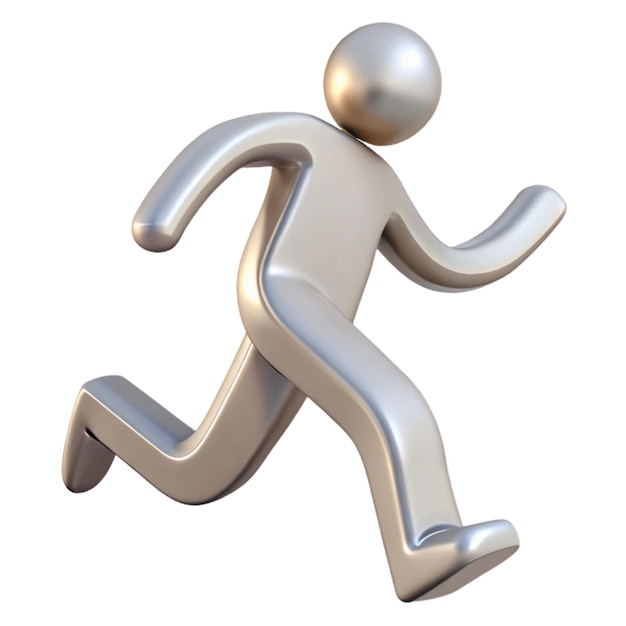 une figure d'argent avec une figure blanche courant devant un fond blanc