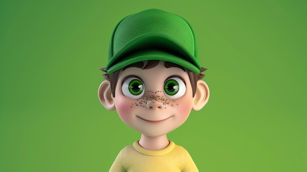 figure de dessin animé en trois dimensions avec un chapeau vert